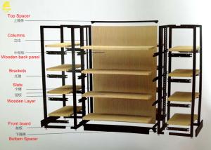 China Wide Gondola Wood And Metal Shelves With Steel Frame Black Color 300mm/350mm wholesale