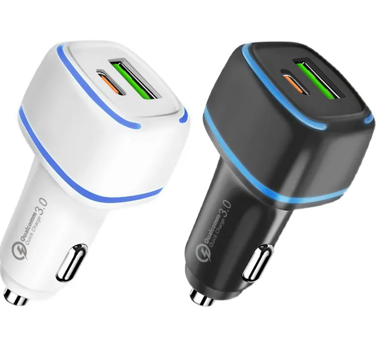 12V 24V Type C USB A Car Charger 38W PD Fast Charging Metal Car Charger