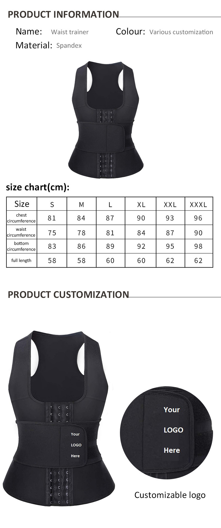 Women'S Quick dry Neoprene waist trainer corset for Training
