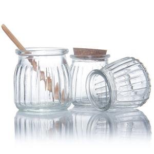 China Small Clear Glass Dessert Glass Container Jars With Cork Lid 7oz 200ml on sale