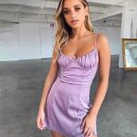 Pleated Backless Tie Strap Sexy Women Dresses 71cm A Line