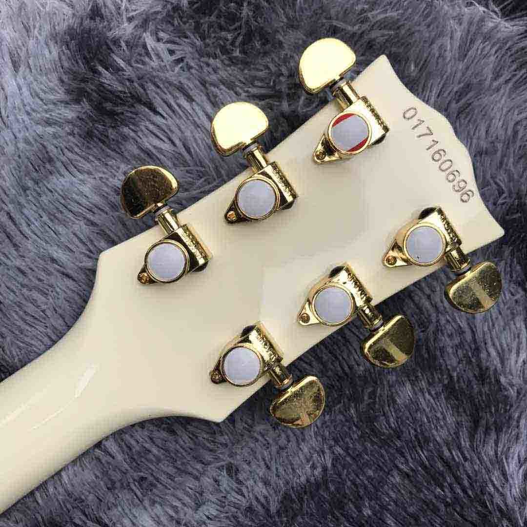 Double F-Holes Hollow Body Jazz Electric Guitar Ebony Fretboard Tremolo System in White