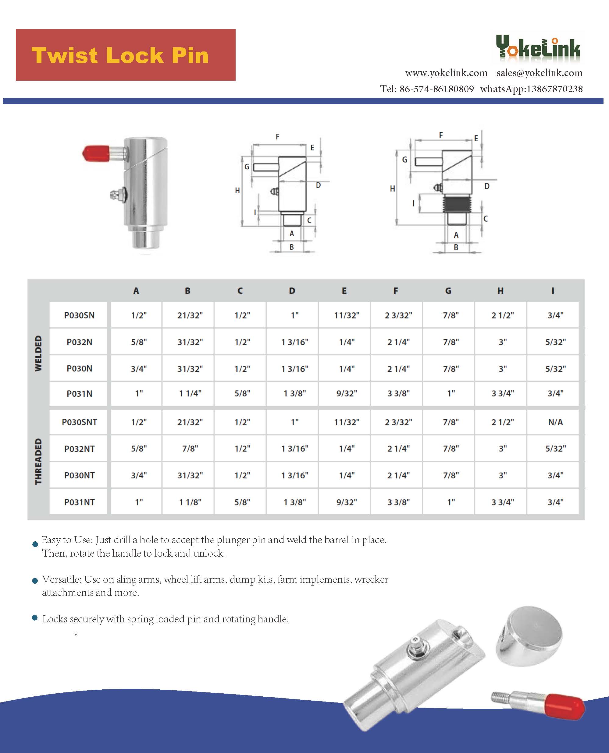 Twist Lock Plunger Pin Speicification and sizes