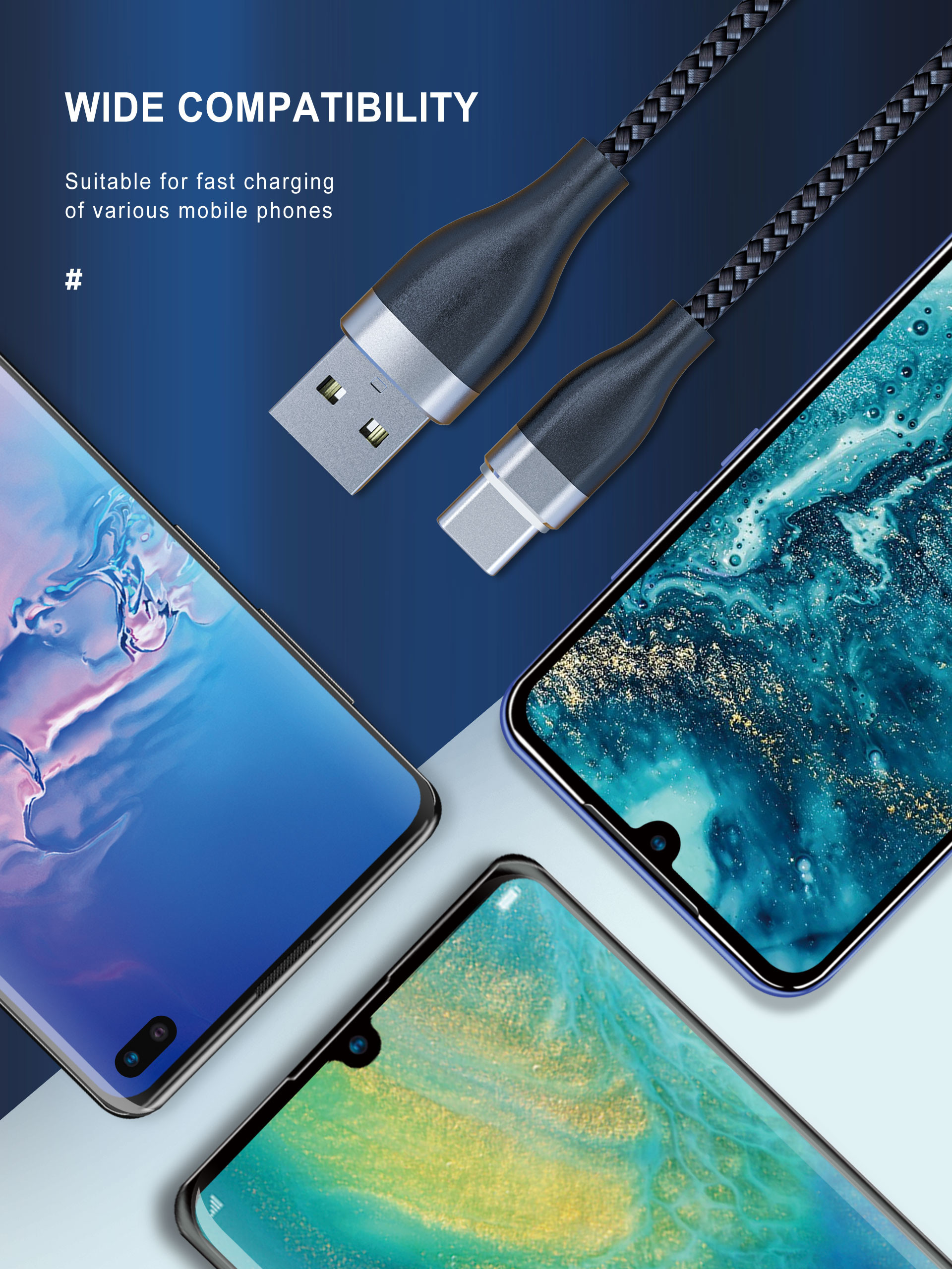 LED USB Type C Cable 3A Fast Charging, USB-A to USB-C Charge Cord