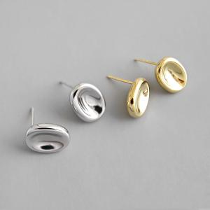 China 925 Sterling Silver Oval Stud Earrings Simple Geometric Concave Shape wholesale