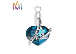 No Tarnish Blue Heart Diamond Cremation Engraved Necklace Charms