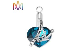 China No Tarnish Blue Heart Diamond Cremation Engraved Necklace Charms wholesale