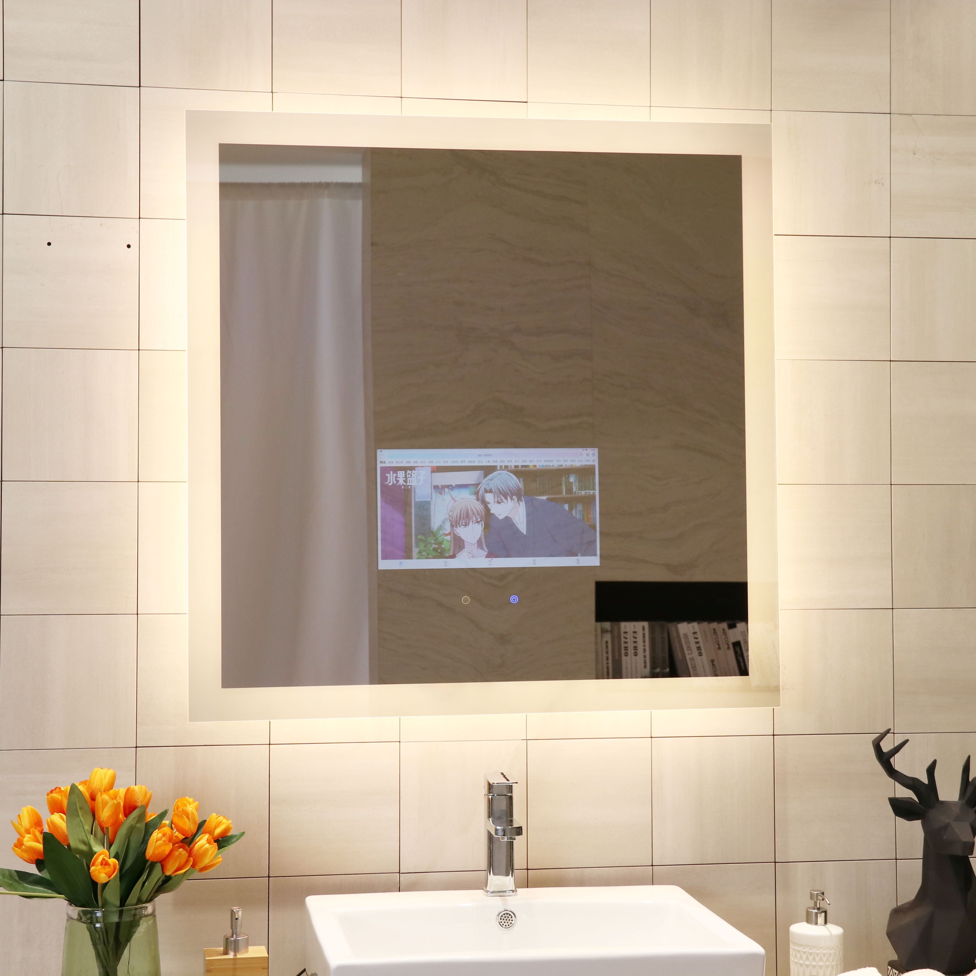 Water Resistant Vanity Mirror With Lights Creative Design Led Bathroom Mirror