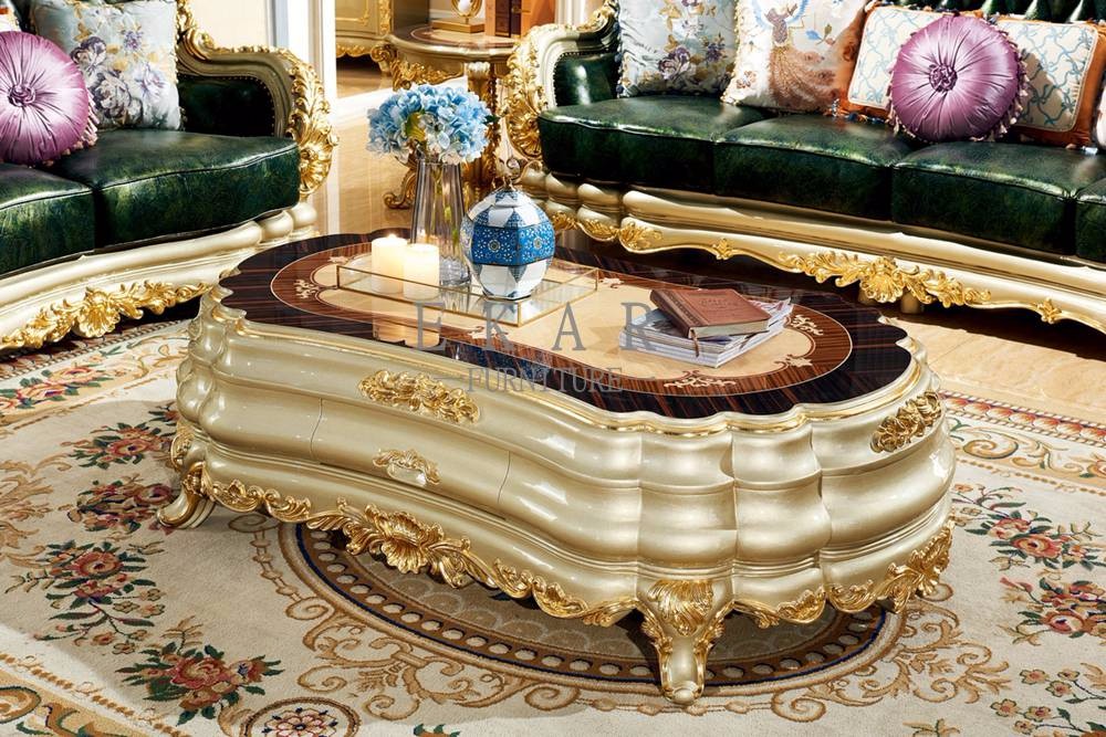 White Marble Top Storage Wooden Coffee Table