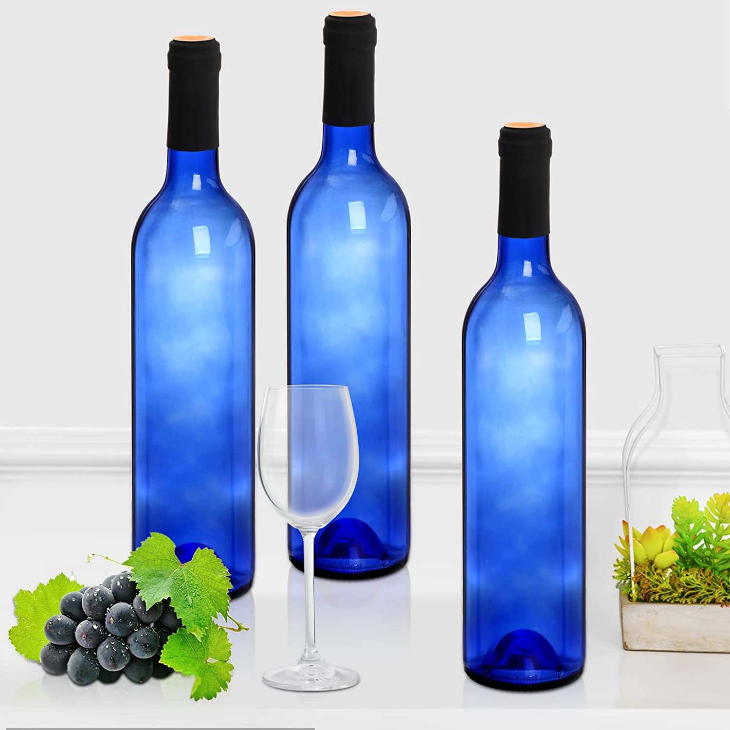 750ml Glass Bottles for Vodka Champagne Juice Beverages Decorations Cobalt Blue Round