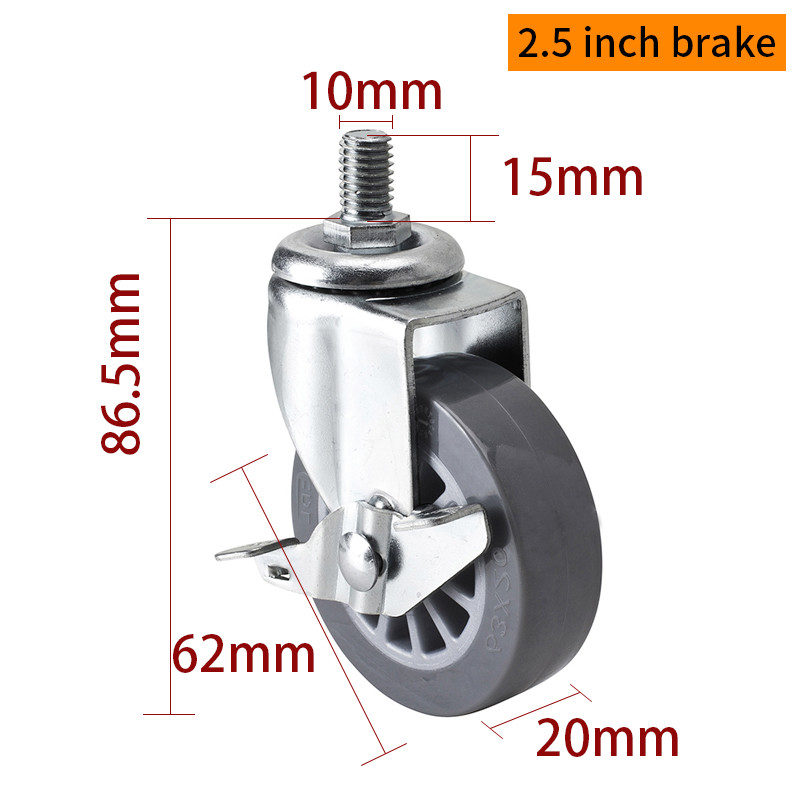 62mm 2.5 Inch Mini Caster Wheels 35kg Threaded TPU Casters