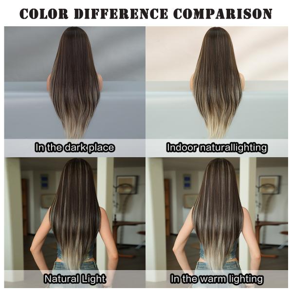 Fashion Long Straight Highlighted Hair Brown/Blonde Synthetic Wigs For Women