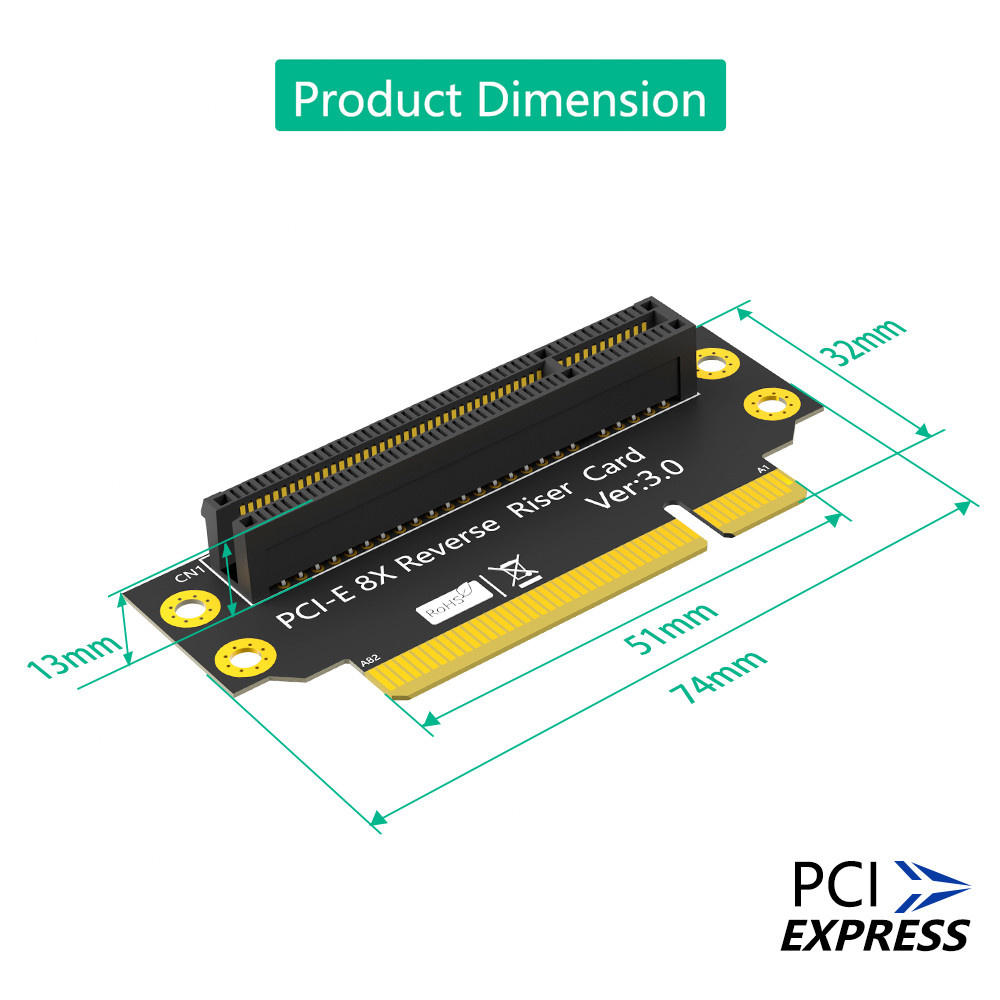 Custom 8X 3.0 PCI-E 90 Degree Reverse Male To Female Riser Card