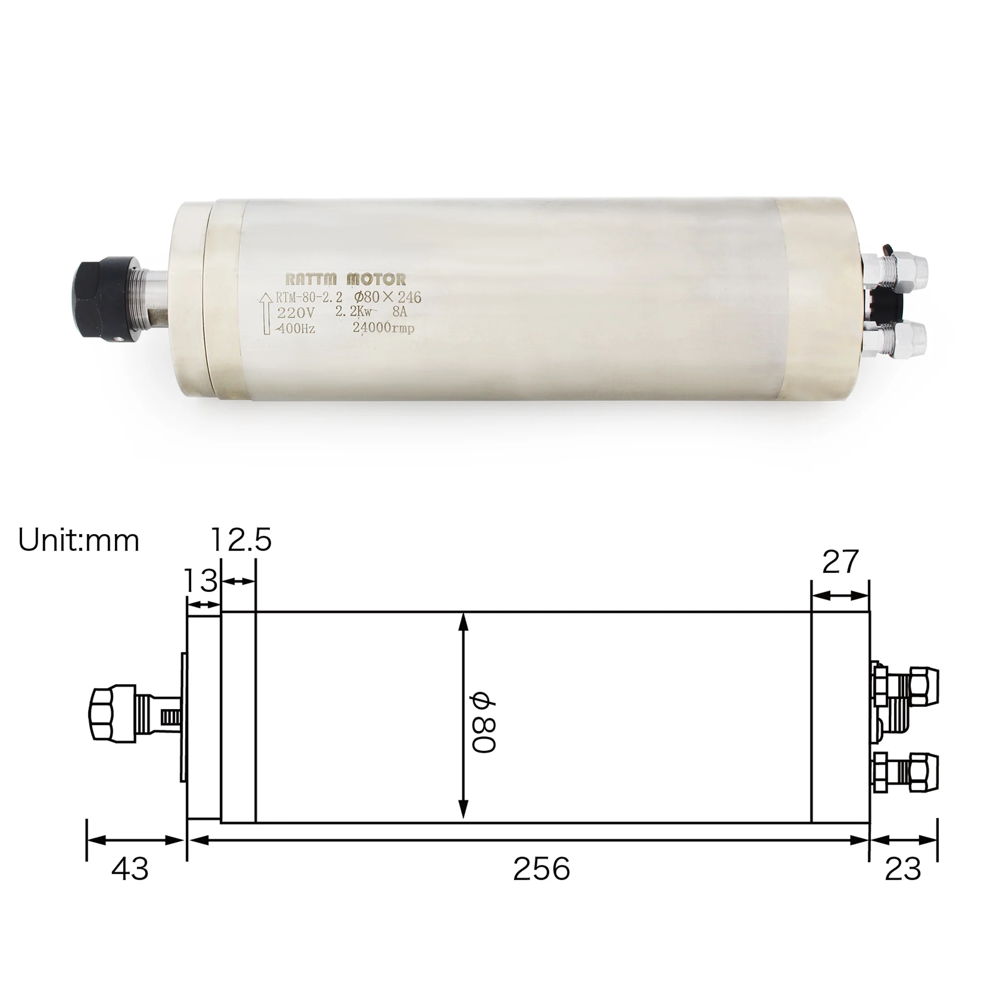 2.2kw ER20 Water Cooled CNC Spindle Motor Waterproof 220V For Metal Engraving