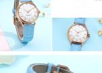 Sapphire Crystal Glass Stainless Steel Ladies Watch With Genuine Leather Strap