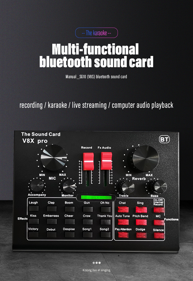 Channel 5.1 4.2V Audio Technica Sound Card , V8 Sound Card With Condenser Microphone