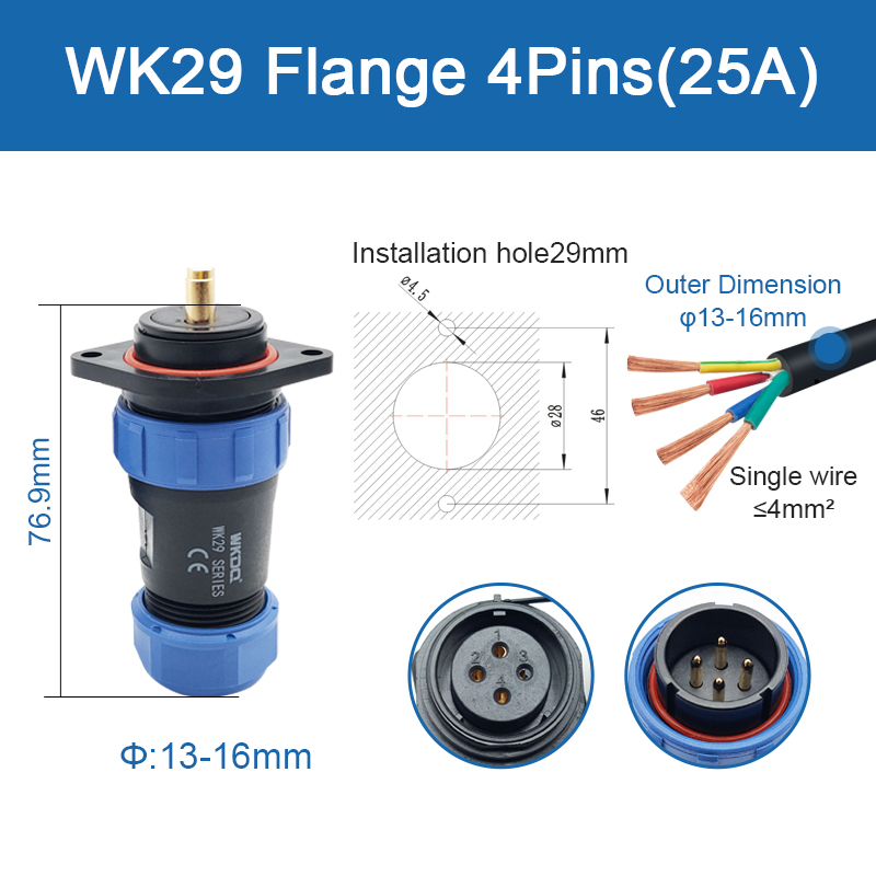 Circular Wk29 Flange Waterproof Connector IP68 Aviation Cable Wire Plug Mount Socket Sp29