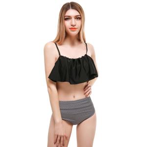 China High Waist Bikini Flounced Swimwear Women Two Piece Swimsuit Striped wholesale