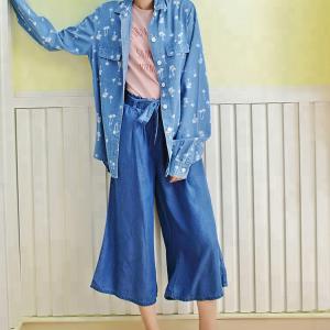 China 100% Cotton Chambray Long Sleeves Shirt , Loose Fit Blouses For Young Ladies wholesale