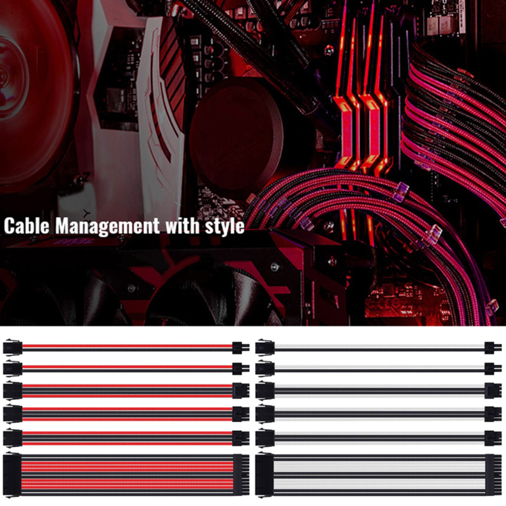 ATX 12V 18AWG Motherboard Sleeve GPU Power Supply Extension Cable Kit