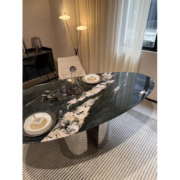 Luxury Mica Green Marble Dining Table with Emerald Green Surface and Silver White Veins