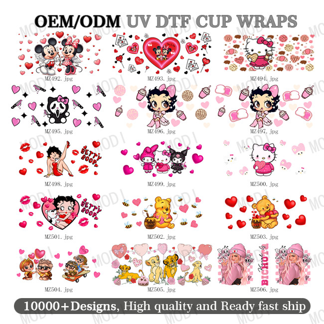Custom Design 16oz UVDTF Tumbler Decals Sticker Valentine'S Day UV DTF Cup Wrap