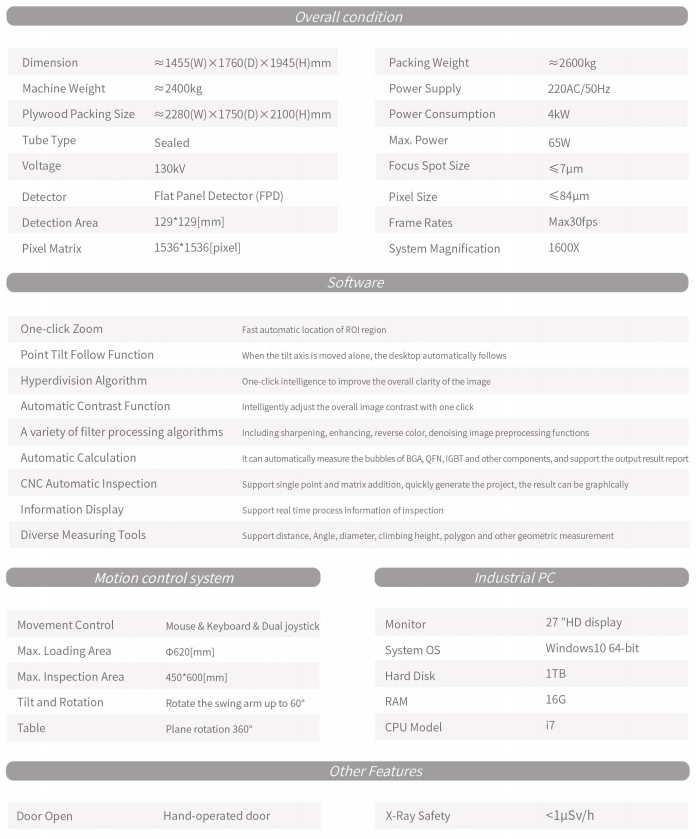 Technical specifications of Unicomp X-ray AX9100max