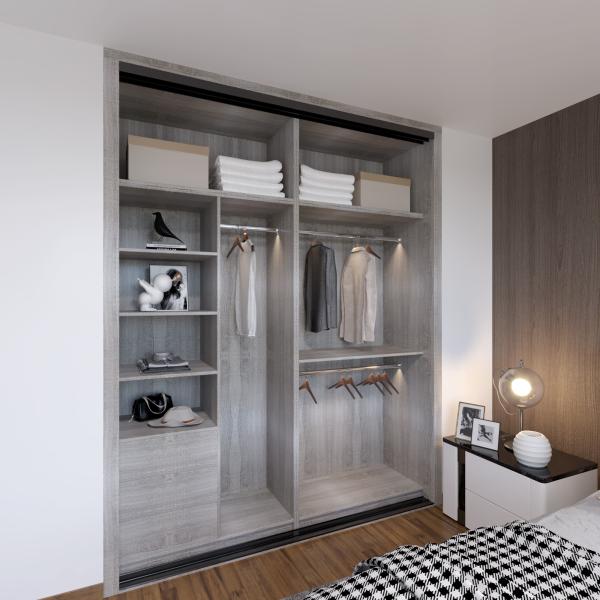 Close-up view of wardrobe sliding doors and finish