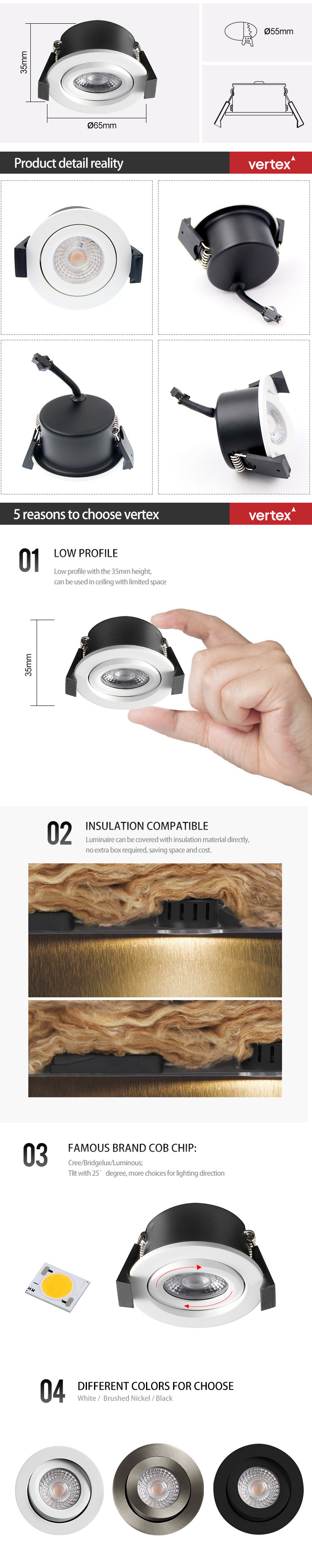 Ceiling Recessed IP44 Tilt LED Downlight 6w COB Led Downlight