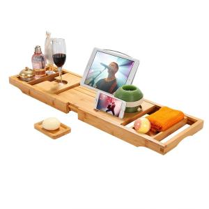 China ODM Expandable Bath Caddy Bamboo Wood Bath Tub Tray Eco Friendly wholesale