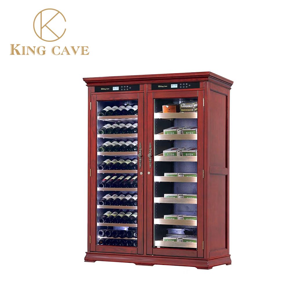 Wood Frame Dual Zone Large Wine Coole Cigar Humidor Cabinet With Locker