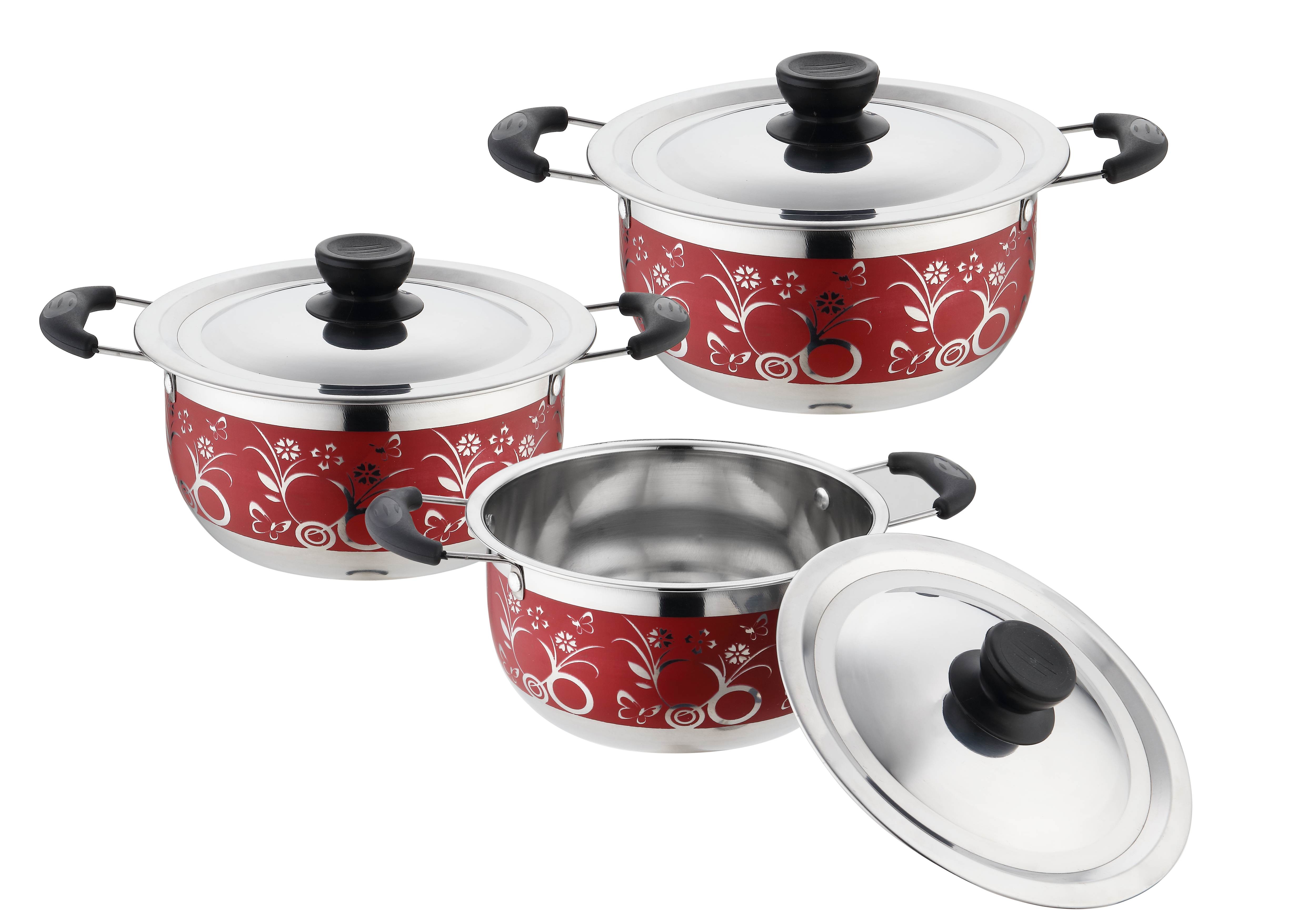 2019 hot selling 6pcs stainless steel cookware set & red color ,blue color 3pcs non-stick cooking pot