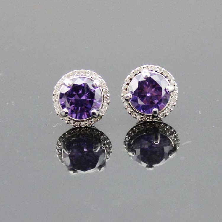 Sterling Silver Round Lemon Citrine Cubic Zircon Earrings (PSJ029)