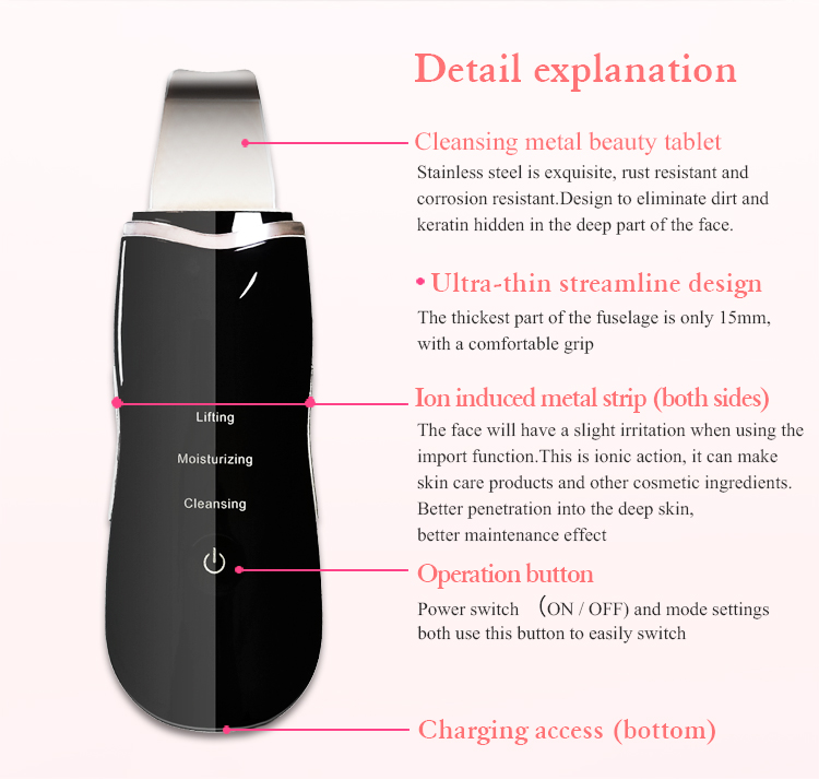 Black Multifunction Beauty Device Skin Scrubber ABS And Stainless Steel Material