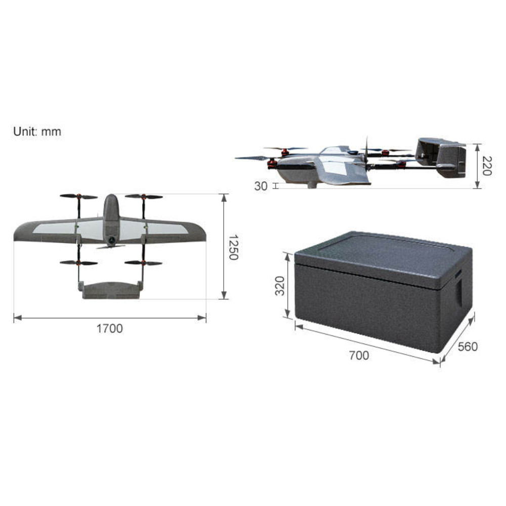 Security Military VTOL Industrial Inspection Drone 1700mm Wingspan 2KG Payload