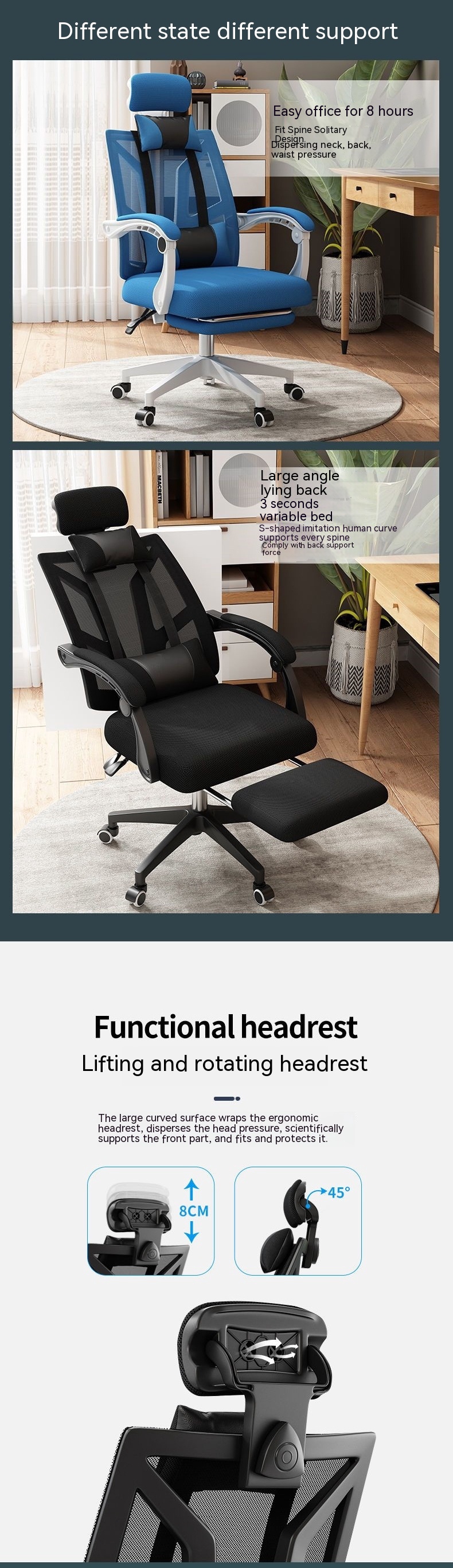 High Back Mesh Office Chair for Home Office Gaming and Study Swivel Reclining PC Chair
