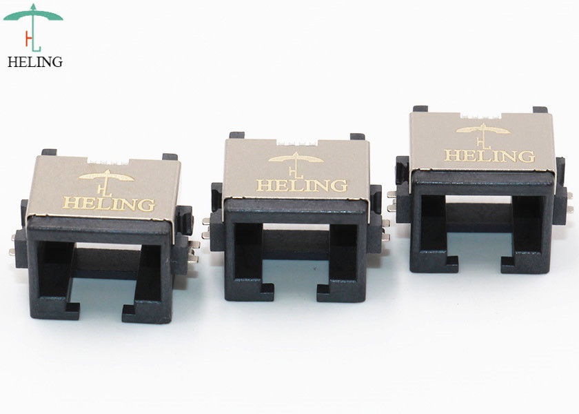 Brass Shielded Low Profile RJ45 , Tab Up Female Lan SMT Connector RJ45 Waterproof