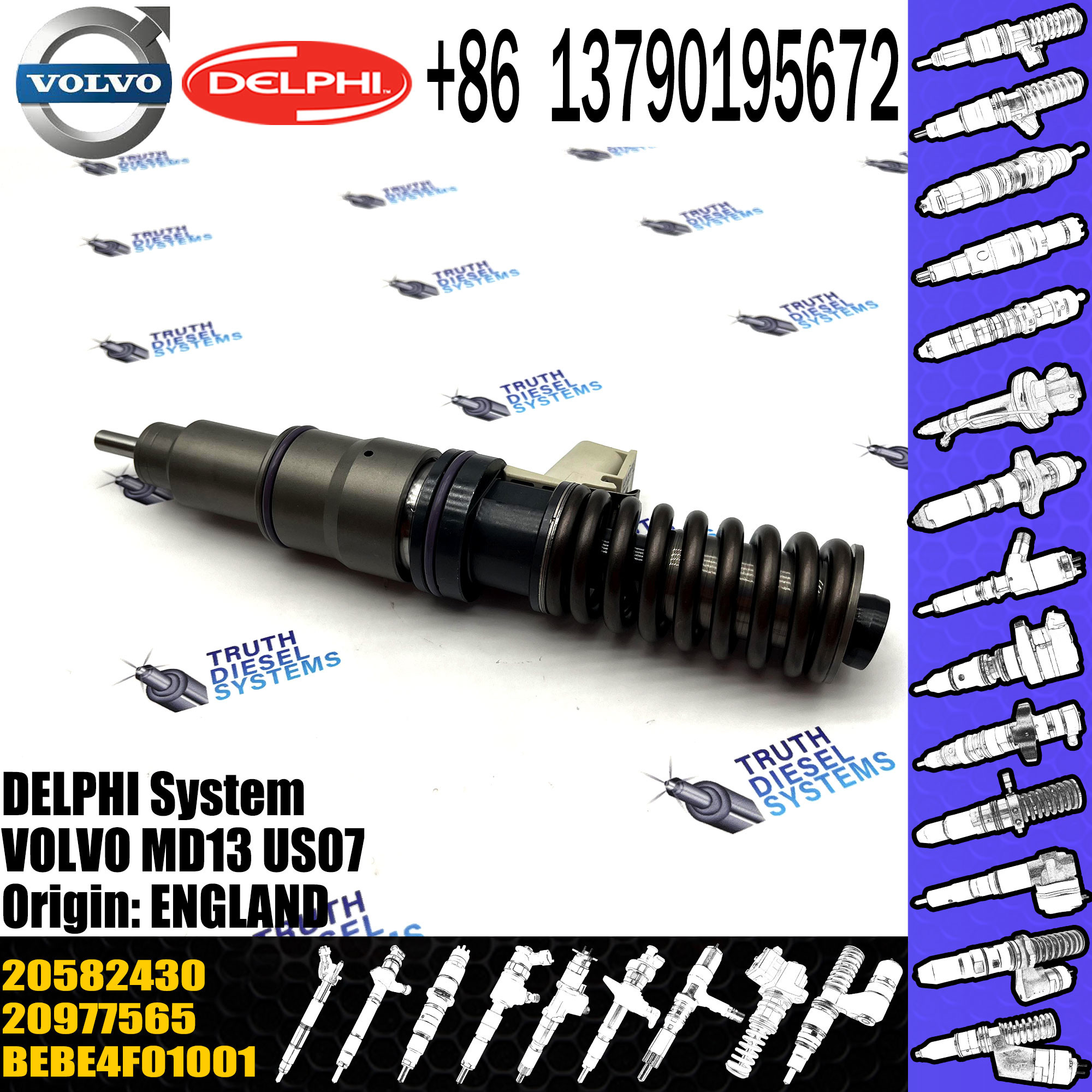 High Quality Diesel Engine Fuel Common Rail Injector 20965224 20582430 For VOL MD13 US07 20977565