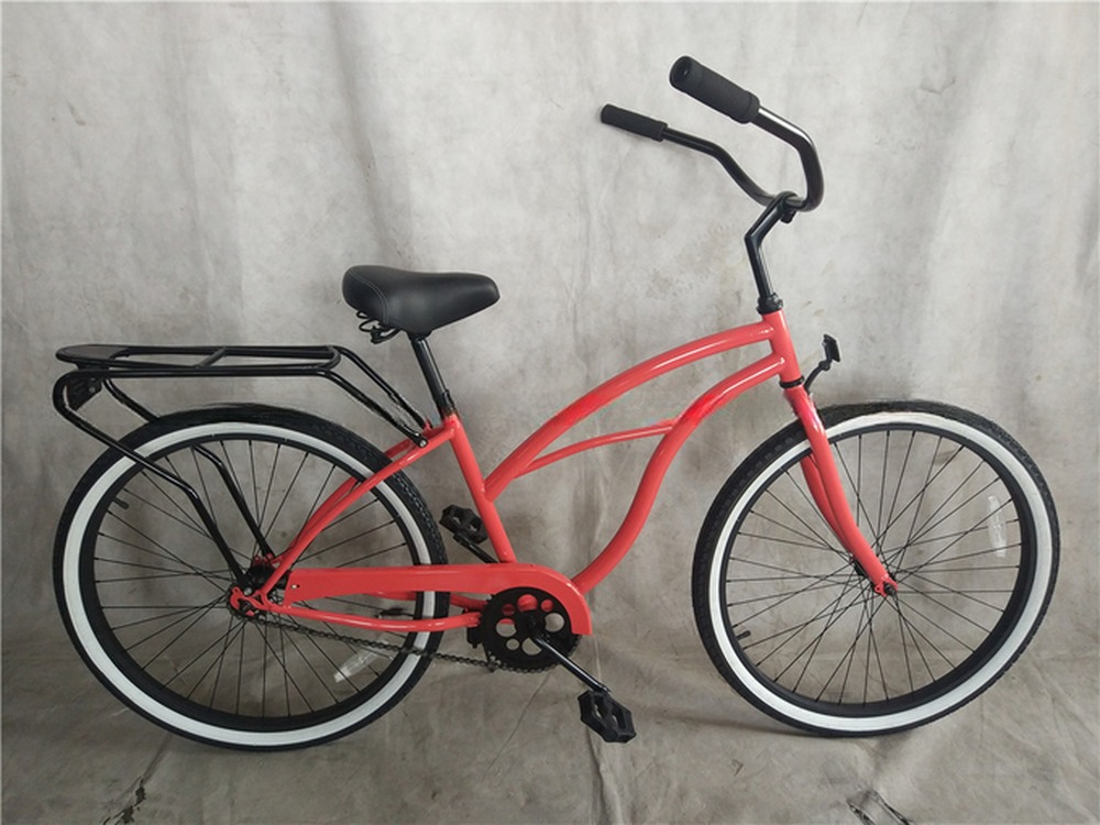 Step Through Design 26 Inch Beach Cruiser Bike with Coaster Foot Brake and White Color