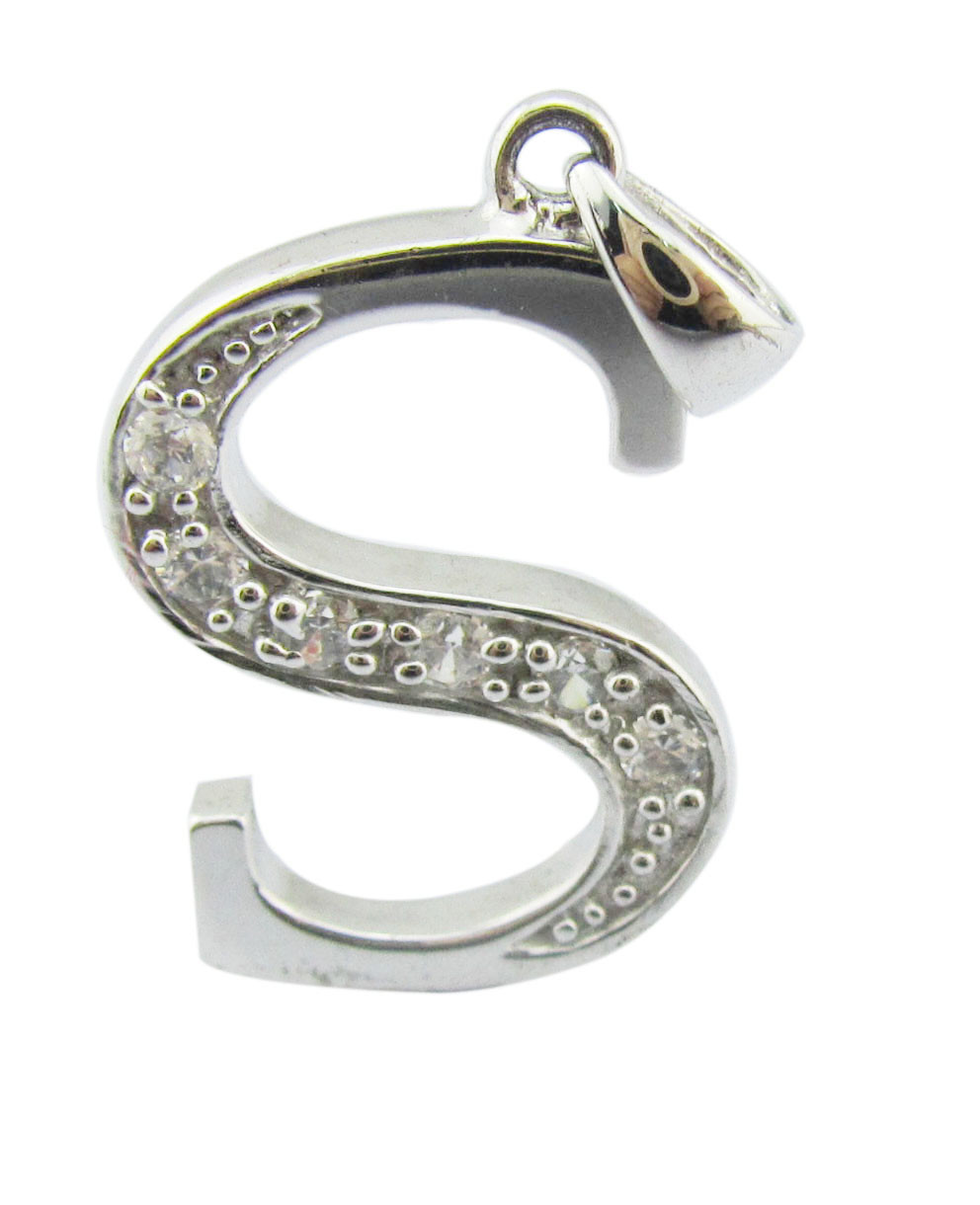 Customized S925 18K White Gold Plated Pendant With Alphabet S Letter Silver Cz Pendant Alphabet Pendant Summer Holiday