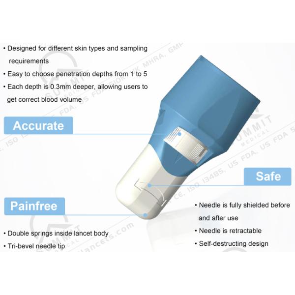 Adjustable Depth Safety Lancets 26G for In Vitro Diagnostics, 5 Depths from 1.0mm-2.2mm