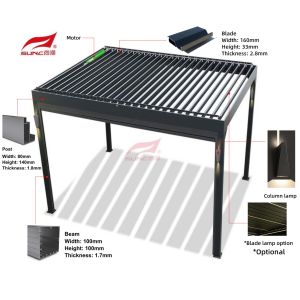 China 4x4m Adjustable Manual Louvered Pergola Waterproof Roof Aluminium Gazebo wholesale