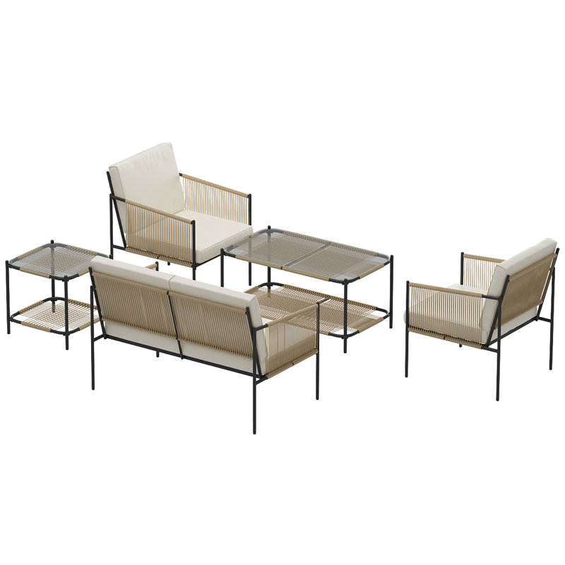AJUNION Metal Patio Furniture Set Rattan Woven Outdoor Furniture with Coffee Table