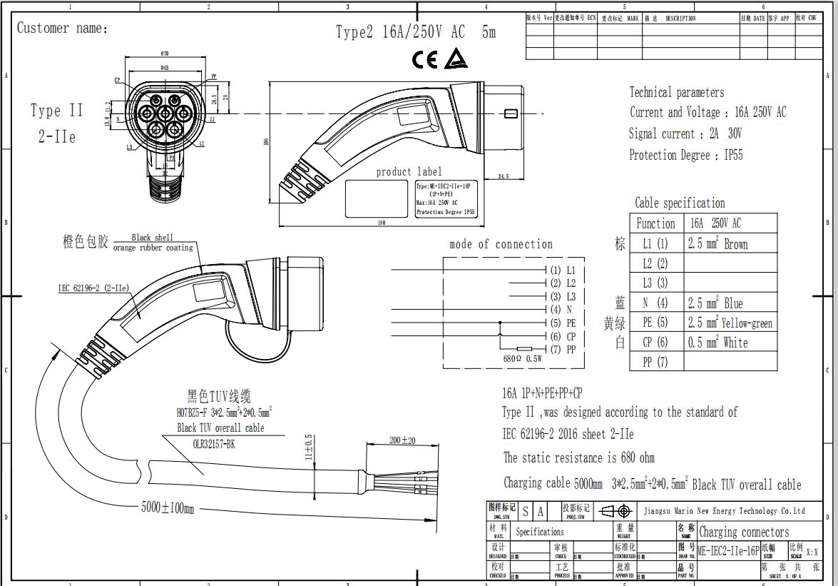 16A Type 2 EV Charging Cables
