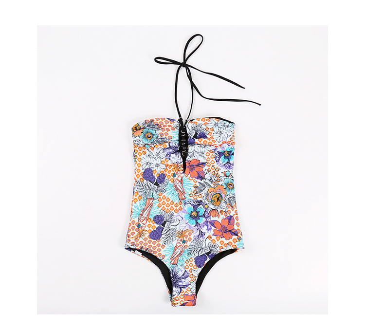 Double-sided One piece Sexy Women Swimsuit Push Up Swimwear Criss Cross Bandage Halter on chest