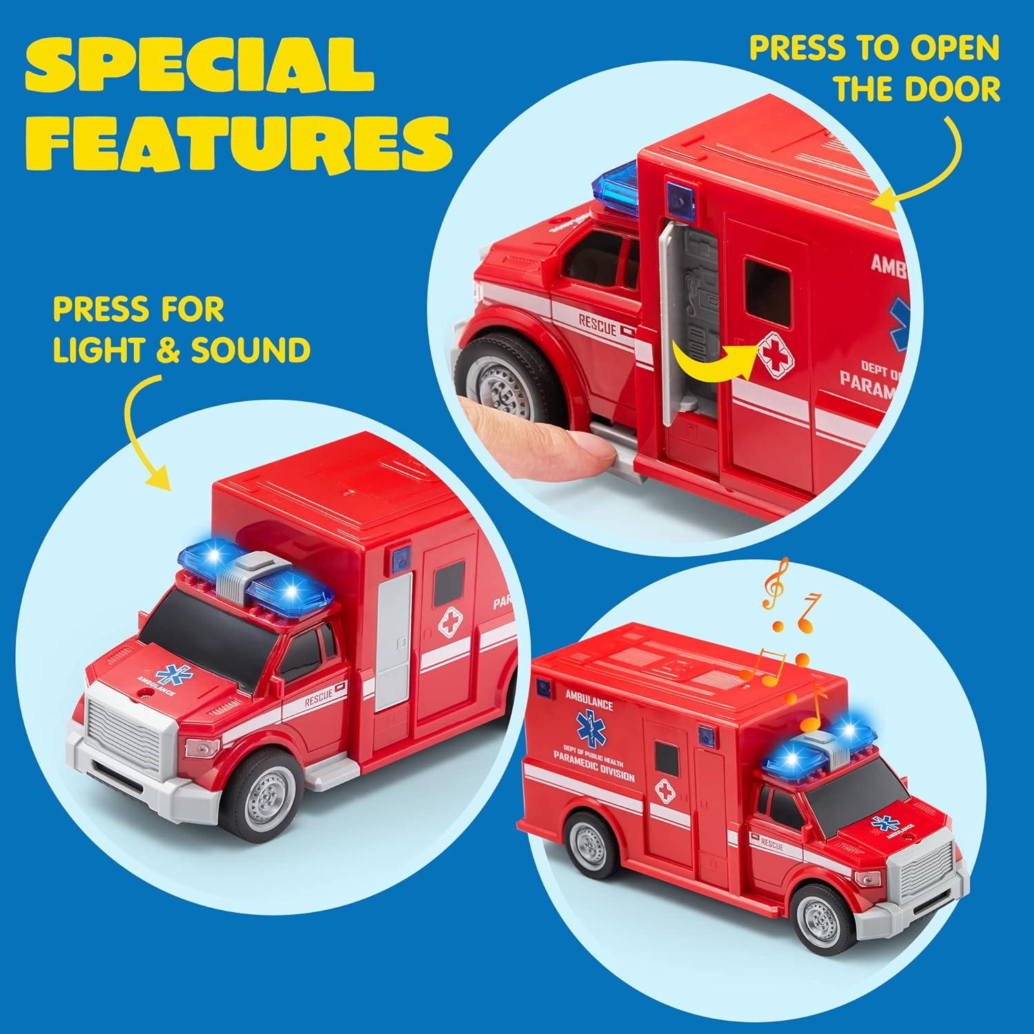 Battery-Free Friction Toy Toddler Truck Fire Engine Emergency Vehicle for Kids Age 3-9