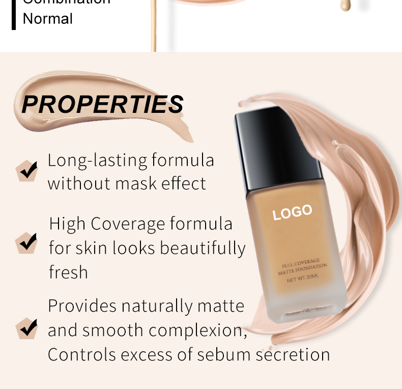 Custom Private Label Waterproof Full Coverage Foundation Makeup for All Skin Types