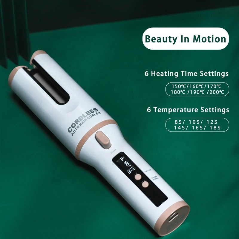 ROHS PTC Heater Cordless Auto Curler With LCD Display