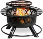 Outdoors Steel Wood Burning Fire Pit Backyard With Cooking Grill 32in 24in