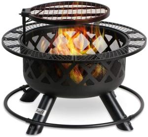 China Outdoors Steel Wood Burning Fire Pit Backyard With Cooking Grill 32in 24in wholesale